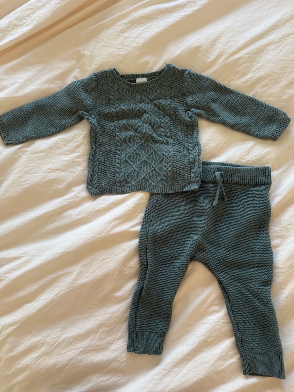 Carter's Knit Cable Sweater and Pants Set in Teal Green